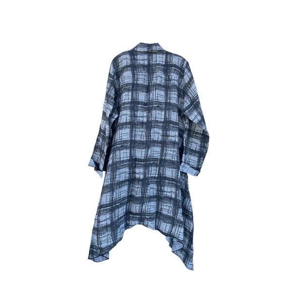 Cynthia Ashby Women's L Large gray plaid Linen longsleeve button up dress - Picture 2 of 13